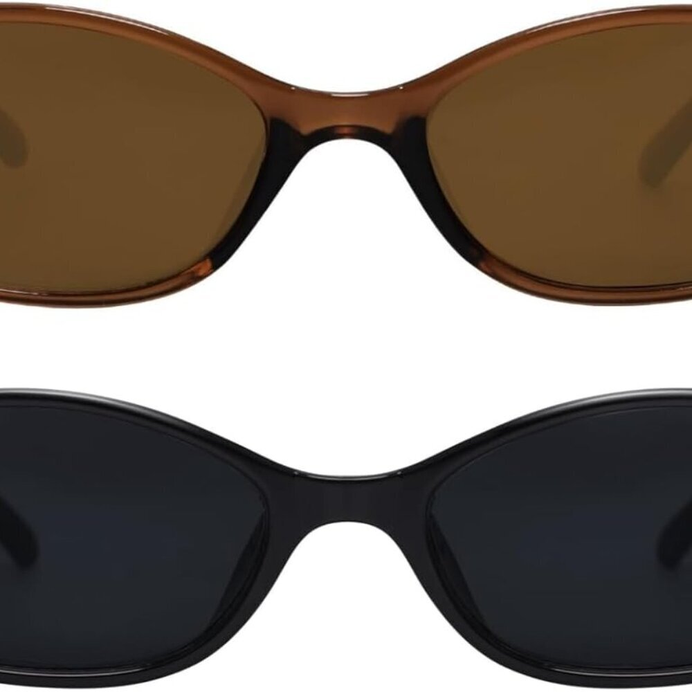 Retro Oval Sunglasses for Women Chic Cat Eye 90s Sunnies Lightweight Narrow Shad